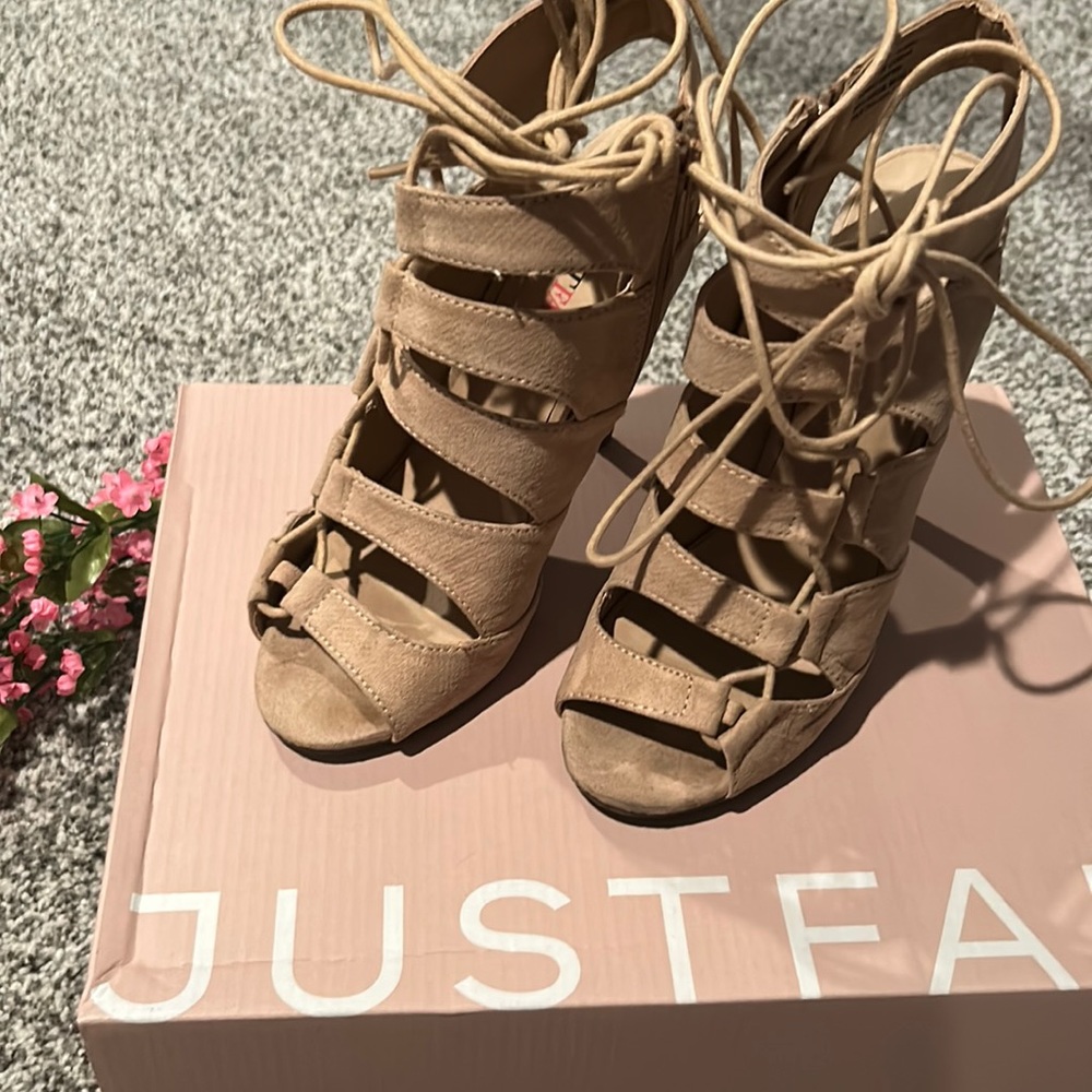 ❄️Beige suede lace up heels - 4 inch